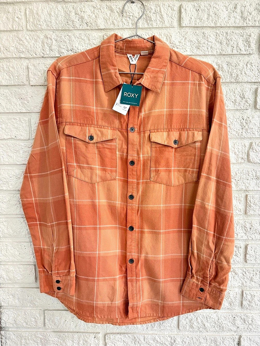 Roxy Turn it Up Flannel Plaid Utility Top in Orange Size Small NWT